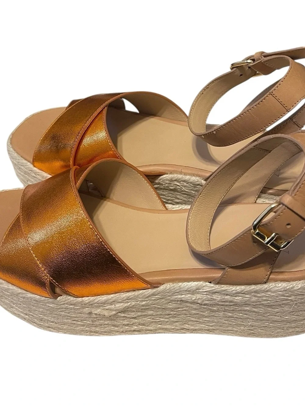 Seychelles SEY Anthropologie Metallic Orange Espadrille Wedge Sandal sz 9 NIB